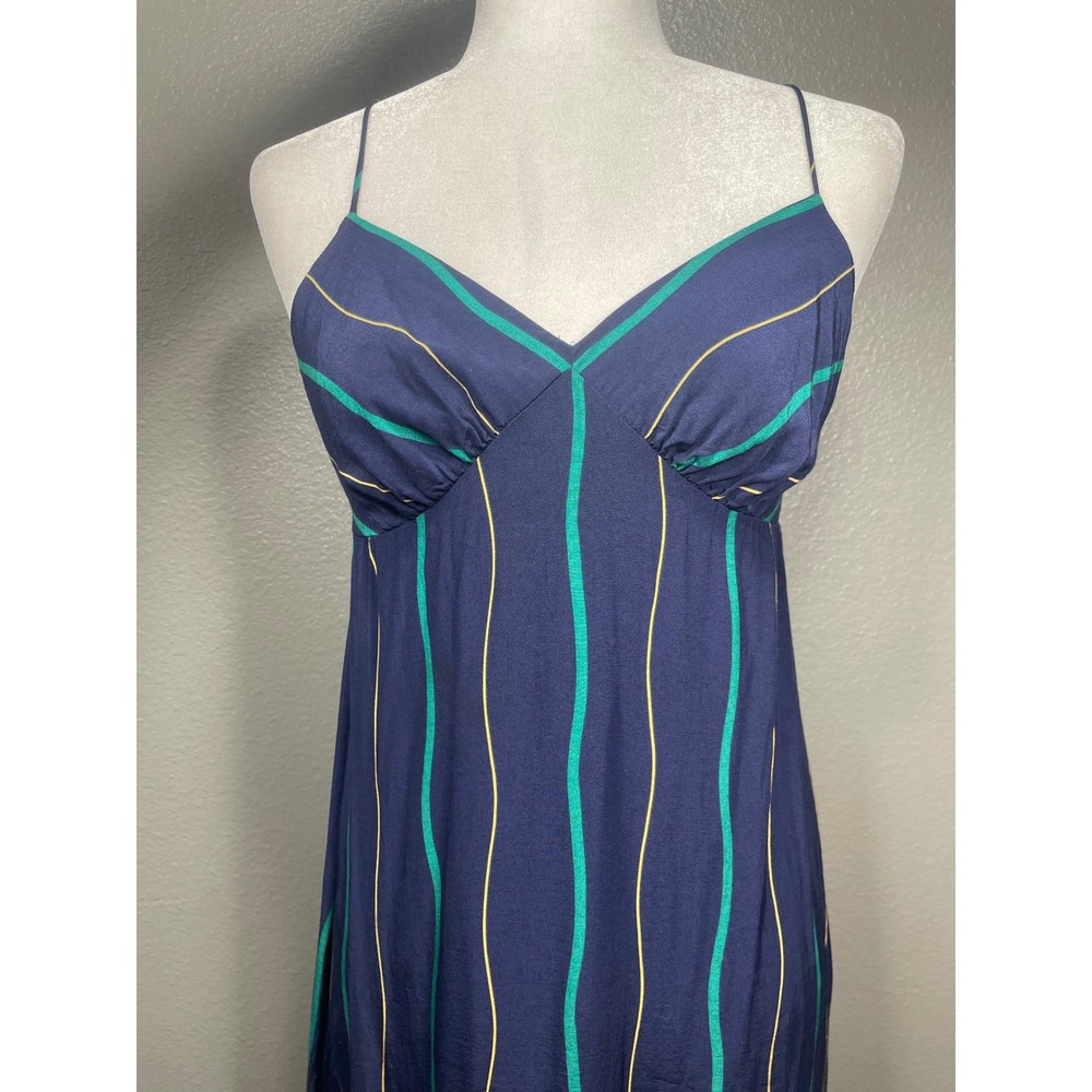 Madewell Navy Blue Striped Lenzing Viscose Maxi Dress Green Yellow Size 6